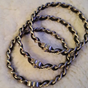 CHANEL Jewelry - Chanel black leather interlaced chain bracelets CHANEL Jewelry - Chanel black leather interlaced chain bracelets